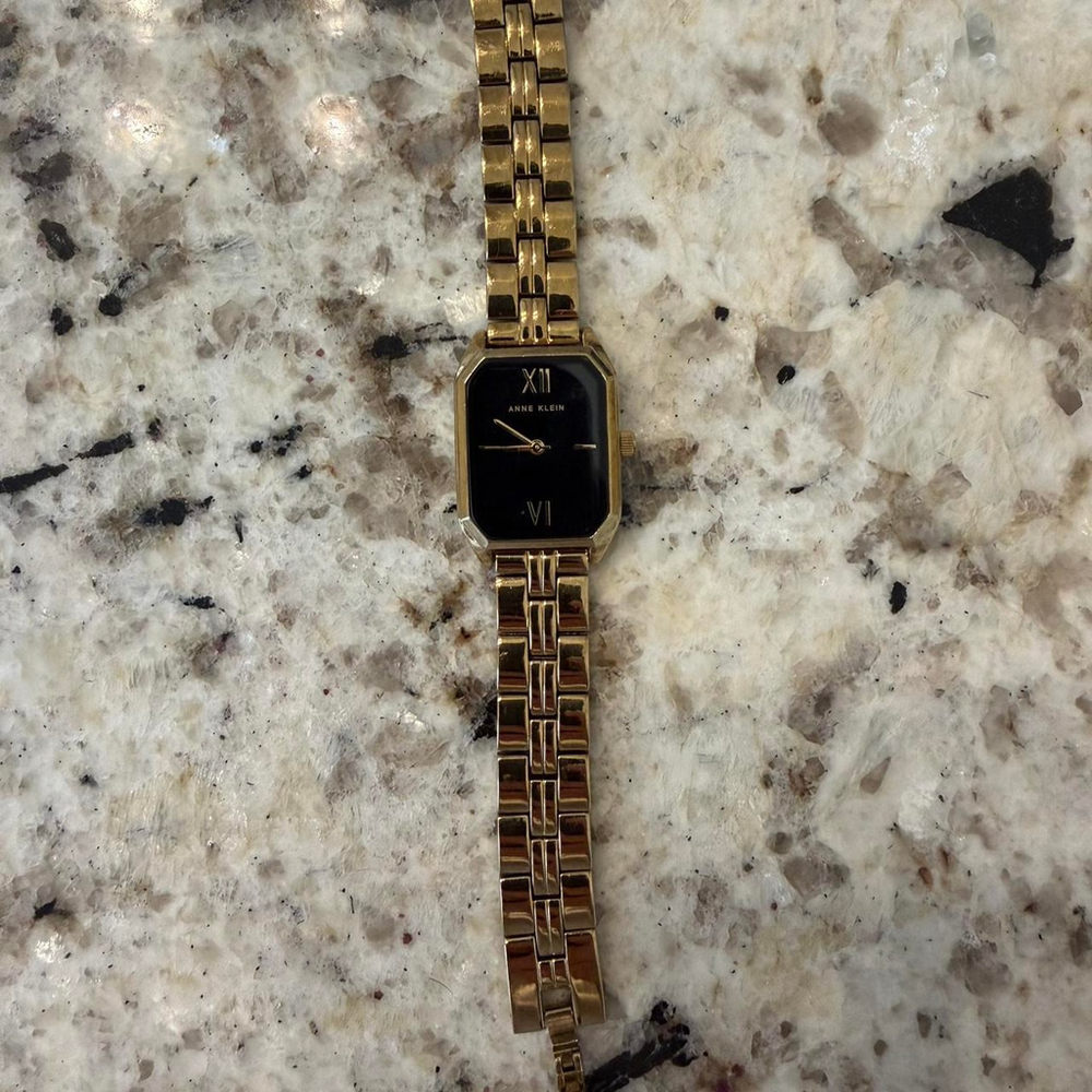 Anne Klein gold tone square watch with black face watches